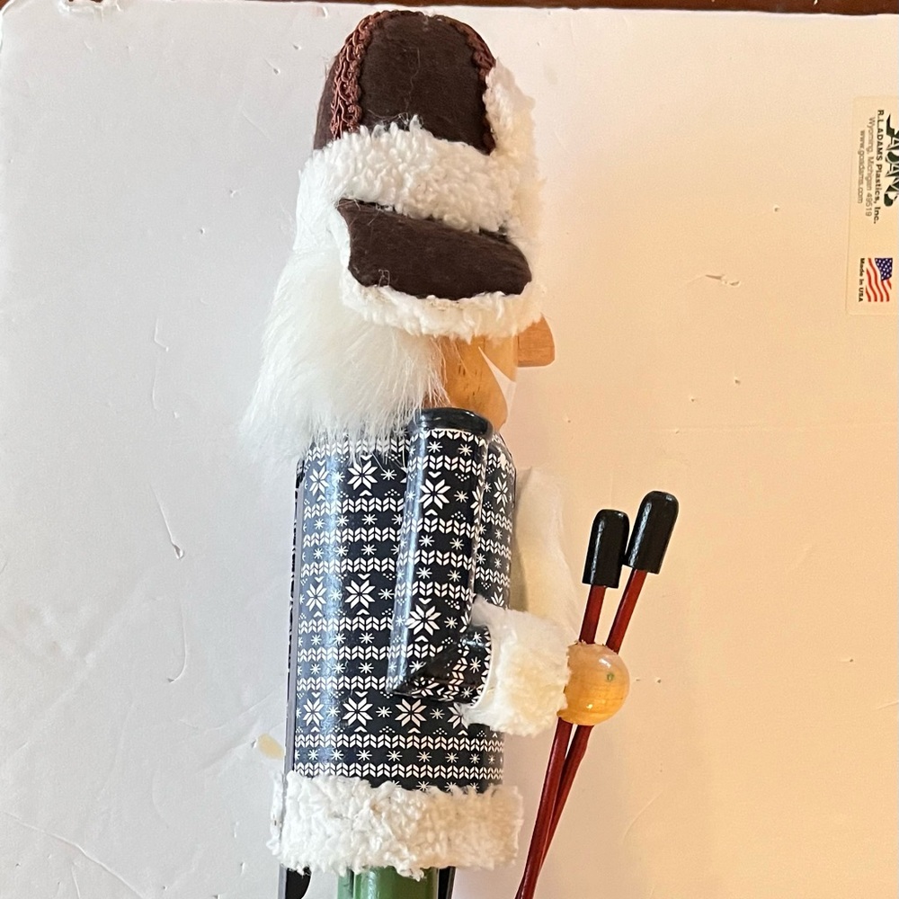 Snow Skier Wooden Nutcracker 14” Plaid Jacket & Hat Ski’s & Poles Christmas